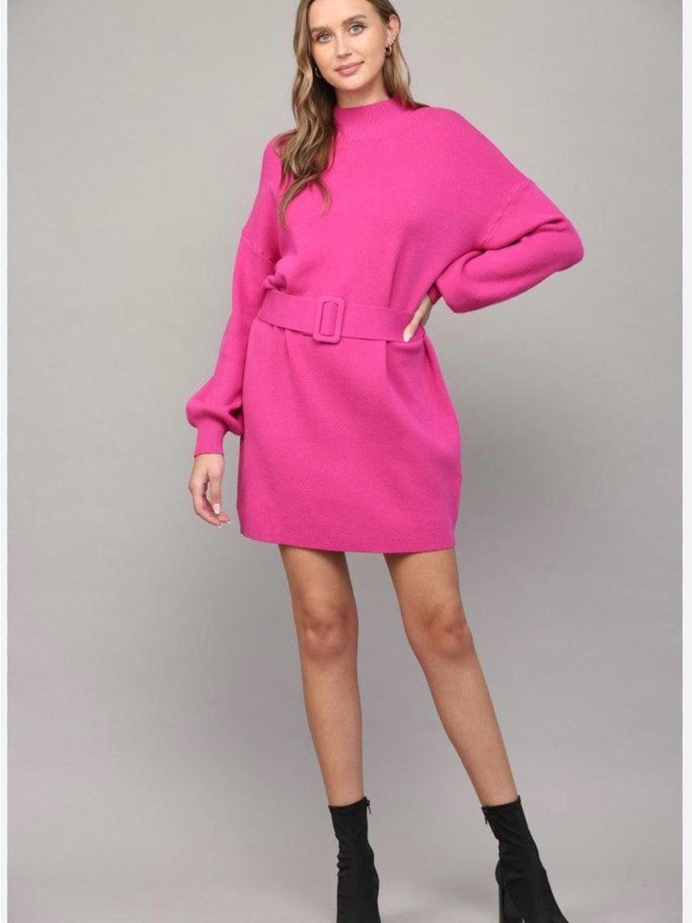 NWT Fate Hot Pink Belted Long-Sleeve Sweater Dress